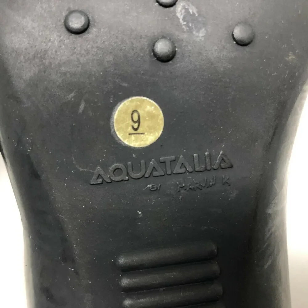 Aquatalia Square‎ Toe Heel Loafer Womens 9 Black Suede Side Zip Stitched Italy